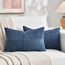 Fancy Homi 2 Packs Dusty Blue Lumbar Decorative Throw Pillow Covers 20x28 Inch for Couch Bed Sofa, Rustic Farmhouse Boho Home Decor, Soft Striped Corduroy Rectangle Accent Cushion Case 50x70 cm by CozyNest Decor