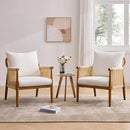 Braid Accent Chair for Living Room Bedroom Reading Room, Rattan Modern Boho Armchair with Solid Wooden Armrest & Frame and Cushions by CozyNest Decor