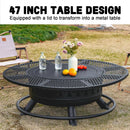 47 Inch Fire Pit with 2 Grills, Outdoor Extra Large Firepits for Outside, Wood Burning Fireplace for Camping,Picnic,Bonfire, 3-in-1 Round Metal Table with Lid for Backyard,Patio,Party by GreenHaven Gardens