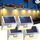 4 Pack Solar Lights Outdoor Motion Sensor, Waterproof Fence Lights 3 Lighting Mode, Warm White LED Outside Light Wireless for Fence Wall Yard Steps Stairs Garden -Stainless Steel by GreenHaven Gardens