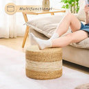 Handwoven Water Hyacinth Ottoman Pouf, Round Outdoor Footstool with Sturdy Frame, No Assembly Needed, Boho Accent Stool for Indoor & Outdoor Use – Patio, Balcony, Living Room (White) by CozyNest Decor