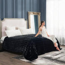 Cozy Bliss Faux Fur Throw Blanket for Couch, Fuzzy Soft Plush Thick Bubble Blanket for Sofa Bedroom Living Room, 90 * 90 Inches Black by CozyNest Decor