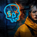 Eufrozy Halloween Neon Sign for Boys Room, Cool Skull Led Signs Kids Bedroom Decor, 6 Dimmable USB Powered Led Lights for Teenage Gamer Wall Decor Man Cave Gifts Blue Skeleton Decorations by CozyNest Decor