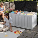 JUMMICO 250 Gallon Outdoor Resin Deck Box with Divider, Waterproof Storage Box with Lockable Lid&Side Handles for Garden Tools, Pools Supplies (White with Black Cover) by CozyNest Decor
