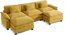 URRED Modular Sectional Sofa Comfy Cloud Couch, Modern Chenille Sofa Sleeper Deep Seat Couches with Ottoman/Pillows for Living Room (Yellow, 117'' - U Shape) by CozyNest Decor