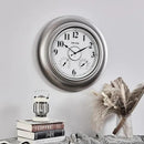Andy Star 21 Inch Silver Illuminated Outdoor Wall Clock Waterproof with Thermometer and Hygrometer, Oversized Battery Operated Round Wall Clock, Big Silent Non Ticking Clock for Patio Pool Garden by CozyNest Decor