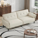 89” Futon Sofa Bed, Linen Comfy Futon Couch Bed with 2 Square Pillows, Convertible Sleeper Sofa with Adjustable Backrest& Armrests, Modern Loveseat Sleeper for Living Room, Bedroom, White by CozyNest Decor