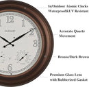 CLXEAST 24 Inch Illuminated in/Outdoor Lighted Atomic Analog Wall Clock with Thermometer & Hygrometer, Oversized Large Waterproof Wall Clocks for Living Room Decor,Bronze Finish by CozyNest Decor