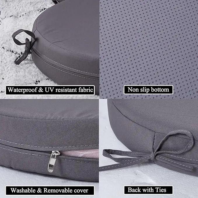 15 x 15 Inch Round Cushions for Outdoor Furniture Non-Slip Waterproof Patio Bistro Chair Cushion with Ties Bar Stool Seat Cushion for Kitchen Chairs Set of 4, Dark Gray, photo 2 of 6