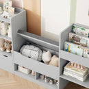 FOTOSOK 72” Kids Bookshelf with Reading Nook, Large Toy Storage Organizer with Seat Cushion and 3 Movable Drawers, Kids Reading Nook Toy Organizers and Storage with Bench for Living Room, Grey by CozyNest Decor