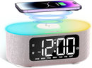 JALL Fabric Alarm Clock for Bedroom, with Big Led Screen Display, Bluetooth Stereo Sound Speaker, FM Radio, Fast Wireless Charging, USB Charging Port, Nightlight, White Noise, Ideal for Gift, Pink by TinyTreasures Baby Boutique