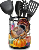 Thanksgiving Turkey Utensil Holder, Thanksgiving Turkey Pumpkin Kitchen Decor Utensil Organizer for Countertop, Fall Metal Cooking Tools Farmhouse Counter Decor, Kitchen Gifts Utensil Caddy Harvest by CozyNest Decor