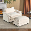 Karl home Oversized Accent Chair Teddy Fleece Sofa with Chaise, Modern Sofa Chair with Removable Ottoman Modular 1-Seater Couch and 2-Layer Ottoman for Living Room, Apartment, Studio, Beige by CozyNest Decor