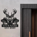 Personalized Custom Forest Deer and Fish Wall Decor, Metal Signs, Black Metal Wall Art, Custom Name Signs for Dad's Shed, Camping and Hunting Decor by CozyNest Decor
