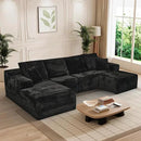 Modular Sectional Sofa Cloud Sectional Couch, 135" Comfy Fluffy U Shaped Black Couches for Living Room, Deep Seat Memory Foam Plush Corduroy Boneless Couch Sectionals with Left Facing Chaise Sofa by CozyNest Decor