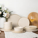 GBHOME Ceramic Dinnerware Sets for 4, 12 Pieces Stoneware Plates and Bowls Sets, Scratch Resistant Dishes, Dishwasher & Microwave Safe, Reactive Glaze-Vanilla color by CozyNest Decor