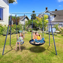 2 Seat Swing Set for Backyard - Metal A-Frame Holds 440 lbs, 1 Adjustable Saucer Swing and 1 u-Shape Swing - Suitable for Kids 3-8 Years by TinyTreasures Baby Boutique