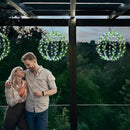 Solar Powered Hanging Iron Sphere Lights with Artificial Greenery – 12Inch 120 LED Waterproof Outdoor Decor Ball Light with Timer & 8 Modes – 2 Pack for Garden, Christmas, Weddings (Cool White) by GreenHaven Gardens