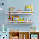 Fun Memories Nursery Book Shelves - Rustic Natural Solid Wood Floating Bookshelf for Kids - Wall Book Shelves for Kids Room (White, 32inch - 4P) by TinyTreasures Baby Boutique