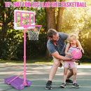 Kids Basketball Hoop with Stand, Adjustable Basketball Set, Toddler Basketball Toys for Boys Age 3 4 5 6 7 8, Indoor Outdoor Backyard Sport Game Gifts Pink by TinyTreasures Baby Boutique