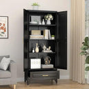 75" Kitchen Pantry Cabinet with Drawer, Metal Storage Cabinets with Doors and 4 Adjustable Shelves,Black Kitchen Cabinet with 2 Gold Handles,Food Cupboard for Livingroom,Pantry by CozyNest Decor