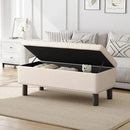 Furniliving 42” Ottoman Bench with Storage, Folding Storage Ottoman Benches with Wood Legs, Upholstered Bedroom Bench with Button-Tufted, Entryway Bench for Bedroom, Linen, Beige by CozyNest Decor