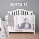 6 PCs Grey White Elephant Nursery Crib Bedding Set Quilt, Fitted Sheet, Skirt, Window Valance, Blanket, Diaper Organizer Baby Boy Elephant Theme Cot Bedding Set by TinyTreasures Baby Boutique