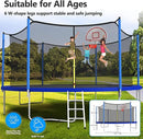 Upgraded 10/12/14/15/16FT Trampoline Outdoor, Large Kids Trampoline with Light, Stakes, Sprinkler, Backyard Trampoline with Basketball Hoop and Net, Capacity for 4-6 Kids and Adults by TinyTreasures Baby Boutique