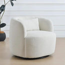 KINWELL 34" Wide Sherpa Swivel Barrel Chair, No Assembly Round Boucle Upholstered Accent Chair Armchair Single Sofa Chair with Toss Pillow for Living Room and Bedroom, Beige by CozyNest Decor