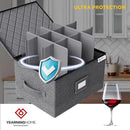 YearningHome Wine Glass Storage Box with Dividers,Hard Shell and Stackable Stemware Storage Containers with Sturdy Handle for Glassware Crystal Storage and Transport,Grey,Holds 12 by CozyNest Decor