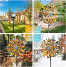 Wind Spinners for Yard and Garden - Wind Sculptures & Spinners 75 in Garden Kinetic Art with Solar Powered Multi-Color Glass Ball Light - Gradient Brown by CozyNest Decor