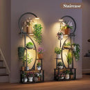 Indoor Plant Stand with Grow Lights, Half-Heart Shape Metal Shelf with Multiple Wood Boards and Hooks for Hanging & Potted Plants, Tall LED Display Rack for Living Room, Balcony Décor by GreenHaven Gardens