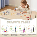 Kids Study Table and Chairs Set, Height Adjustable Toddler Table and Chair Set for Kids Ages 3-8, Graffiti Desktop (Burlywood - 2) by CozyNest Decor