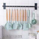 Country Kitchen Non Stick Silicone Utensil Set with Rounded Wood Handles for Cooking and Baking, 38 Piece Set, Mint by CozyNest Decor