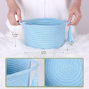 Empty Gift Basket – SweetMemo Mini Woven Rope Organizer Baskets for Gifting, Baby Shower, Desk, Makeup Brushes, Bathroom, Shelves – Small Decorative Storage Bin with Gift Bag & Ribbon – Soft Blue by TinyTreasures Baby Boutique