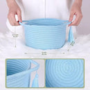 Empty Gift Basket Mini Woven Rope Organizer Baskets for Baby Shower, Vanity, Makeup Brushes, Bathroom, Shelves, Desk - Small Decorative Storage Bins - Set of 2, Pre-Shaped, Soft Blue by CozyNest Decor