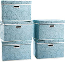 PRANDOM Stackable Storage Cubes with Lids [5-Pack] Fabric Decorative Storage Box Bins Organizer Containers Baskets with Cover Handles Divider for Bedroom Closet Living Room Blue 14.9x9.8x9.8 Inch by TinyTreasures Baby Boutique