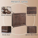 Double Tilt Out Laundry Hamper Cabinet, 20 Gallon Farmhouse Trash Can Cabinet with Drawer, Hidden Wood Garbage Can Bin Cabinet with Laundry Storage Basket for Bathroom, Kitchen, Brown by CozyNest Decor