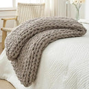 Bigacogo Chunky Knit Throw Blanket for Couch, 40x60 inches, 100% Hand Knitted with Thick Jumbo Chenille Yarn, Cozy Soft Large Rope Knot Cable Crochet Blankets for Sofa Bed Living Room, Taupe by CozyNest Decor