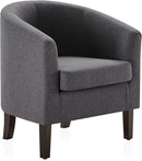 BELLEZE Living Room Chair, Linen Round Accent Barrel Chair, Club Tub Sofa Chair for Bedroom, Corner Chair with Flared Legs and Cozy Soft Padding - Highland (Gray) by CozyNest Decor