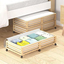 Bamboo Under Bed Storage Containers- Underbed Organizer with Wheels with Large Dust Bag,Sturdy Wood Rolling Under the Bed Shoe Storage Organizer Drawer 2 Packs (Nature, Long) by CozyNest Decor