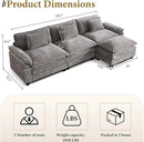 URRED Modular Sectional Sofa Comfy Cloud Couch, Modern Chenille Sofa Sleeper Deep Seat Couches with Ottoman/Pillows for Living Room (Gray, 117''- L Shape) by CozyNest Decor