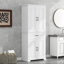 72.2" Tall Storage Cabinet with 4 Doors and Drawer, Freestanding Linen Cabinet, Wooden Pantry with Adjustable Shelf for Kitchen, Bathroom, Living Room White by CozyNest Decor