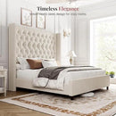 PaPaJet Queen Size Bed Frame with 61.4" Tall Headboard, Velvet Modern Upholstered Tufted Bed for Adults, Handmade Deep Button Tufting, Solid Wood Legs, No Box Spring Required, Cream by CozyNest Decor