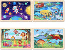 Wooden Educational Jigsaw Puzzles for Preschool Kids Ages 3-5, 4-Pack with 20 Pieces Dinosaur, Space, Transportation Wood Puzzles Set, Toddler Brain Teaser Toys, Gifts for Boys Girls Ages 3 4 5 6 by TinyTreasures Baby Boutique