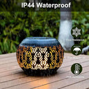 Solar Table Light Outdoor Waterproof - Solar Powered LED Lamp Dancing Flickering Flame,Hollowed-Out Black Peacock Feather Metal Desktop Decorative Lantern for Desk Patio Garden Pathway Yard by GreenHaven Gardens