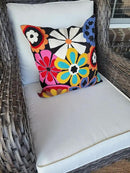Modern Black Daisy Floral Pillow Cover Accent Flower Traditional Pillowcase Hand Embroidered Florals Couch Pillowsham Boho Outdoor Cushion Suzani Accent Pillow Wool 18x18 Inch by CozyNest Decor