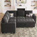 Belffin Modular Sectional Sleeper Sofa with Pull Out Couch Bed Velvet Convertible L Shaped Sectional Couch for Living Room Apartment Grey by CozyNest Decor