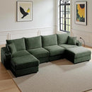 Modular Sectional Sofa Couch, Plush Corduroy Fabric Sectional Couches for Living Room with USB Charging Ports, Phone Holders, and Multi-Functional Storage Armrests (Green, 4set+2ottoman) by CozyNest Decor