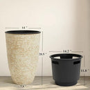 WORTH Garden 2-Pack 21" H. Beige Tall Planters with Inside Pots - 14'' Dia Plastic Large Round Plant Tree Pots - Decorative Imitation Stone Finish for Indoor Outdoor Front Porch Container Patio by GreenHaven Gardens